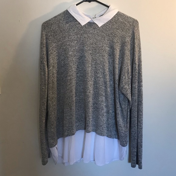 Forever 21 Tops - Grey and White Blouse w Collar Built in Forever 21 Tops - Grey and White Blouse w Collar Built in